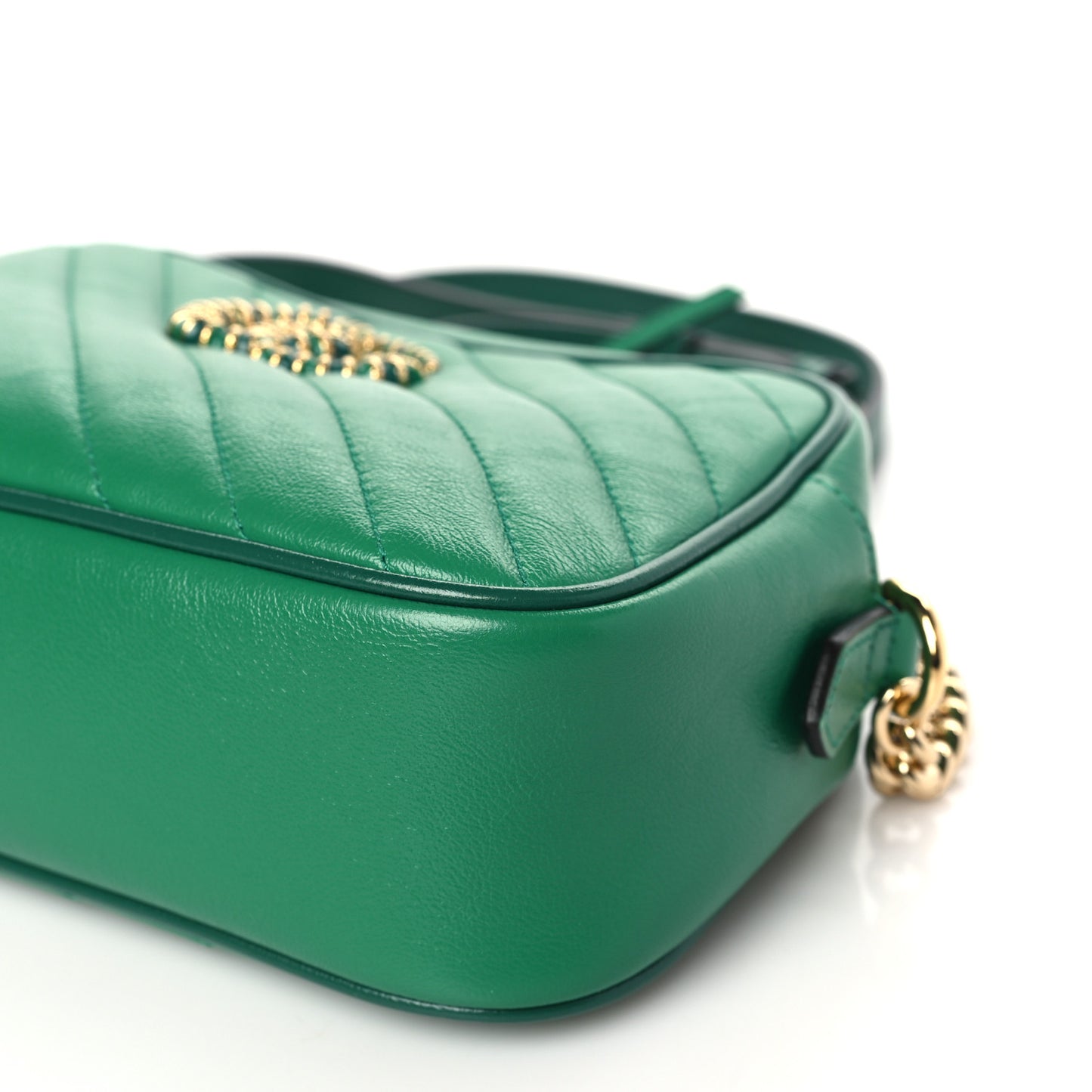 Azalea Calfskin Enamel Matelasse Diagonal Small Torchon GG Marmont Chain Shoulder Bag New Shamarock Emerald