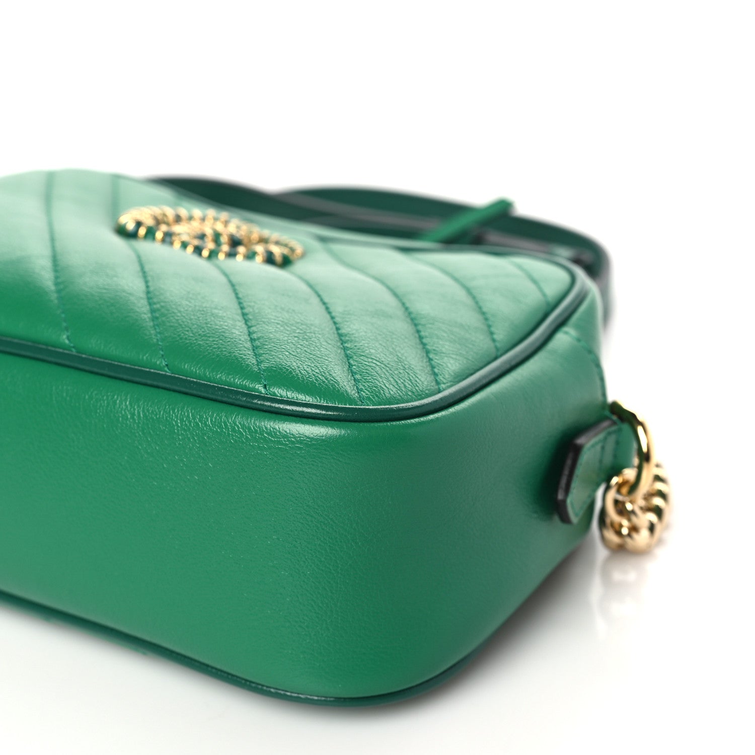Gucci Azalea Calfskin Enamel Matelasse Diagonal Small Torchon GG Marmont Chain Shoulder Bag New Shamarock Emerald 10 of 11