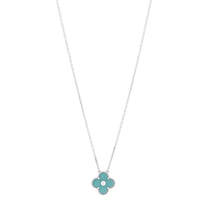 Van Cleef & Arpels 18K White Gold Diamond Celadon Green Sevres Porcelain Vintage Alhambra Pendant Necklace 1 of 4