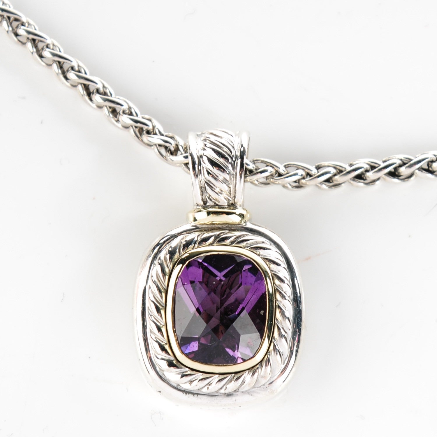 David Yurman Sterling Silver 14K Yellow Gold Amethyst 10mm Albion Necklace 3 of 5