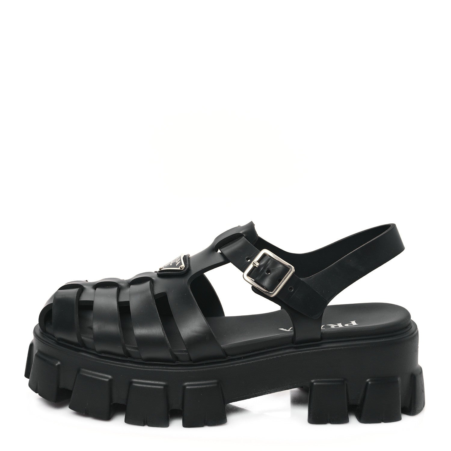 Prada Foam Rubber Triangle Logo Monolith 55mm Cage Sandals 41 Black 1 of 9