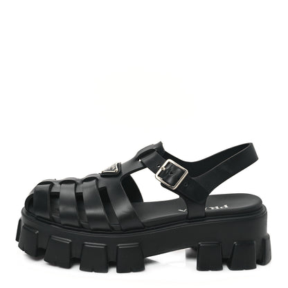 Prada Foam Rubber Triangle Logo Monolith 55mm Cage Sandals 41 Black 1 of 9