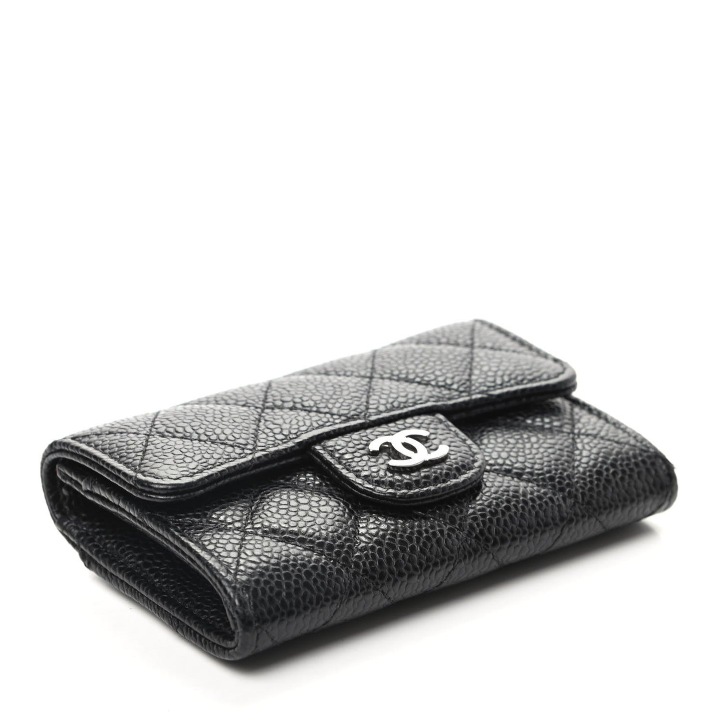 Caviar Quilted Flap Card Holder Wallet Black