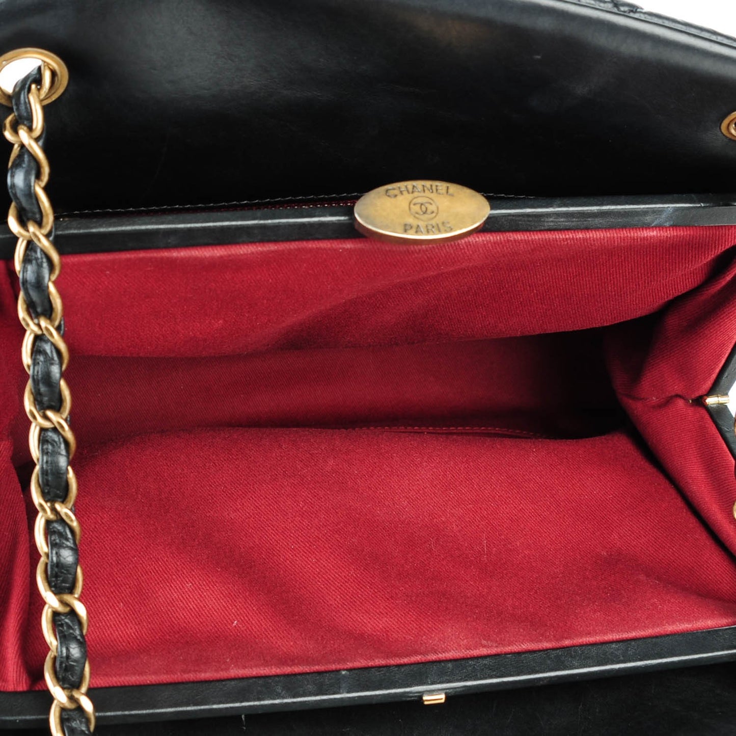 Aged Calfskin Quilted Large Mademoiselle Bowling Bag Black