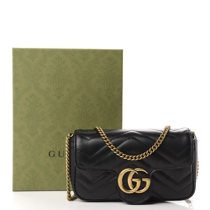 Gucci Calfskin Matelasse Super Mini GG Marmont Shoulder Bag Black 11 of 11