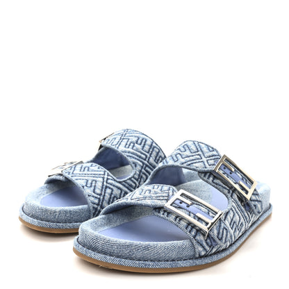 Fendi Denim FF Quilted Fendi Feel Buckled Slide Sandals 40 Blue 4 of 10