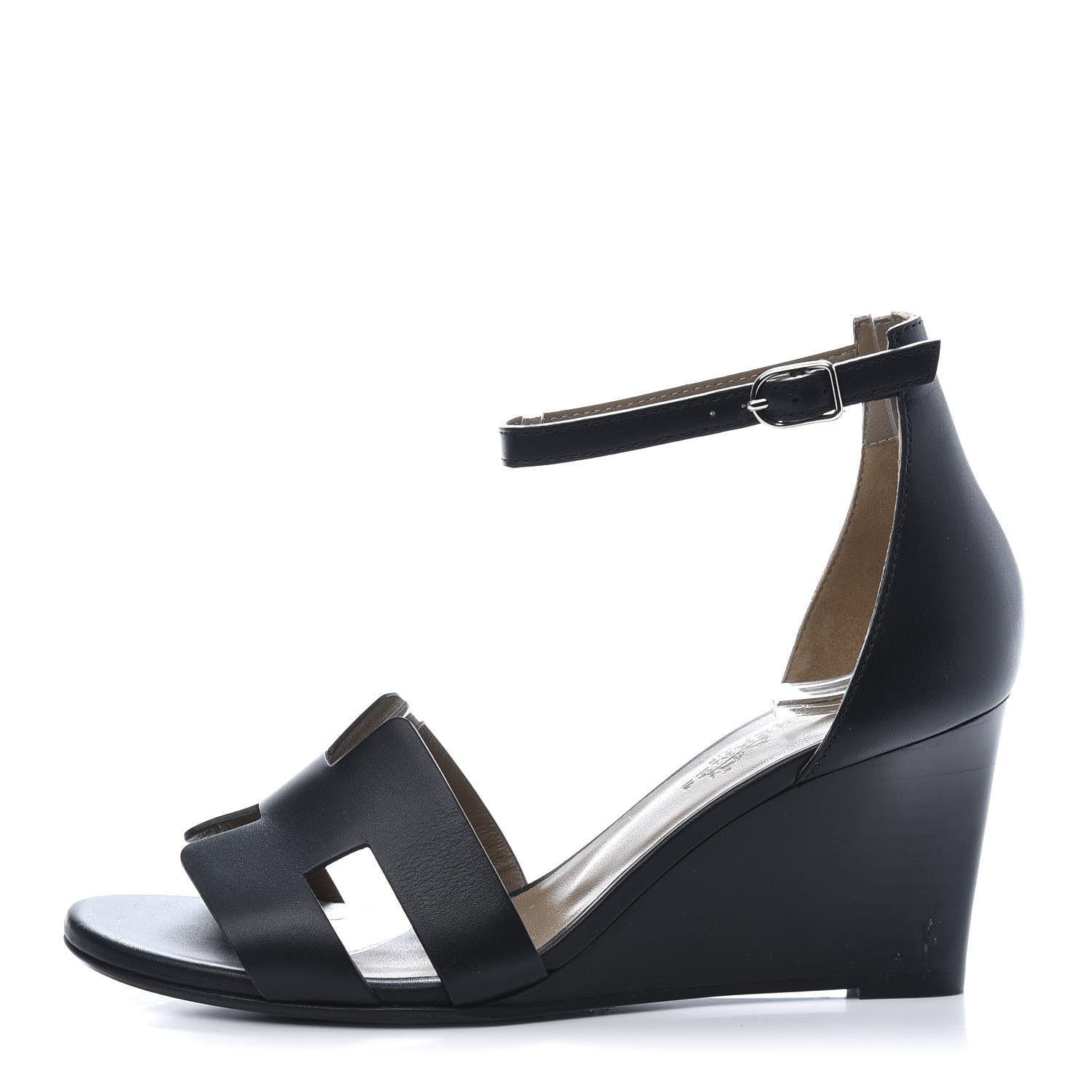 Hermes Calfskin Legend Wedge Sandals 35.5 Black 1 of 8