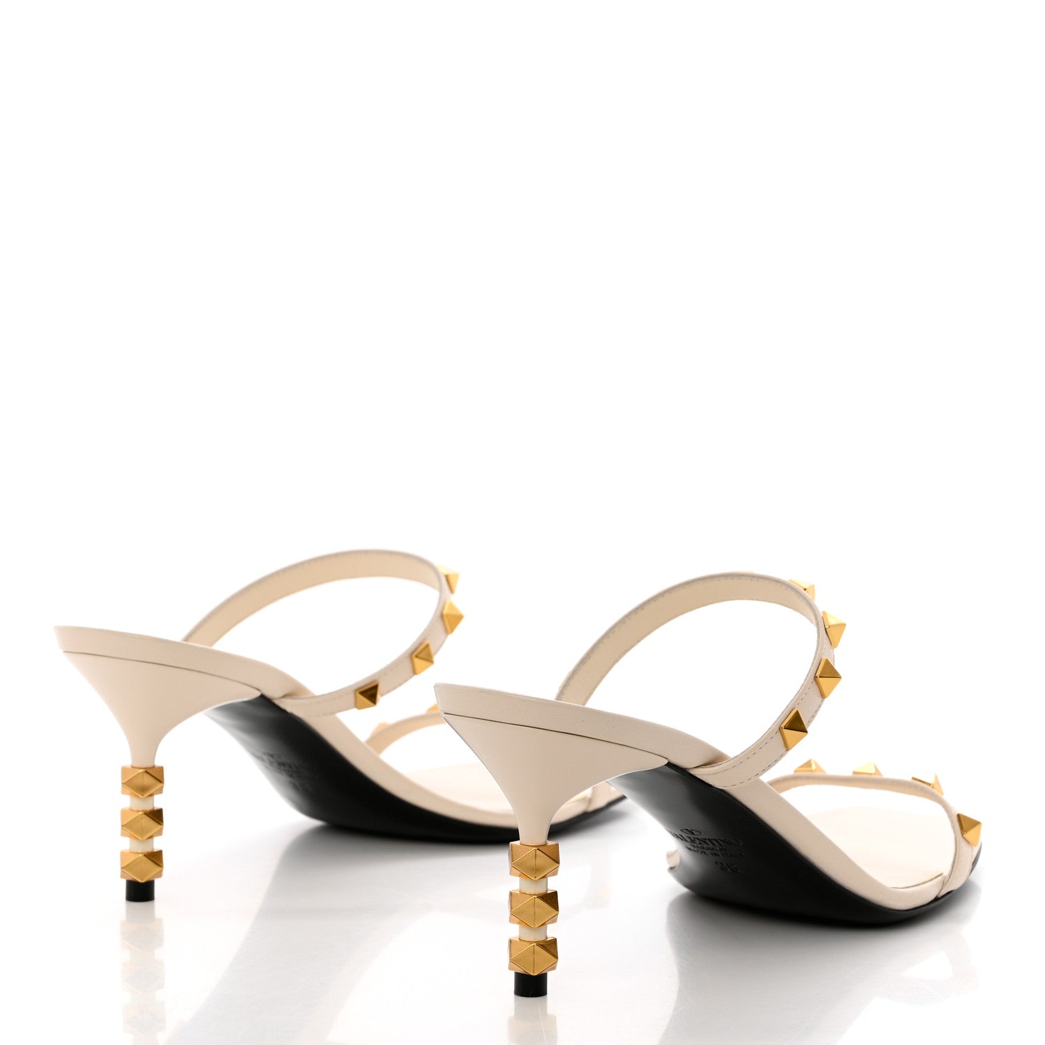 Valentino Garavani Calfskin Rockstud 50mm Slide Sandals 38 Ivory 4 of 8
