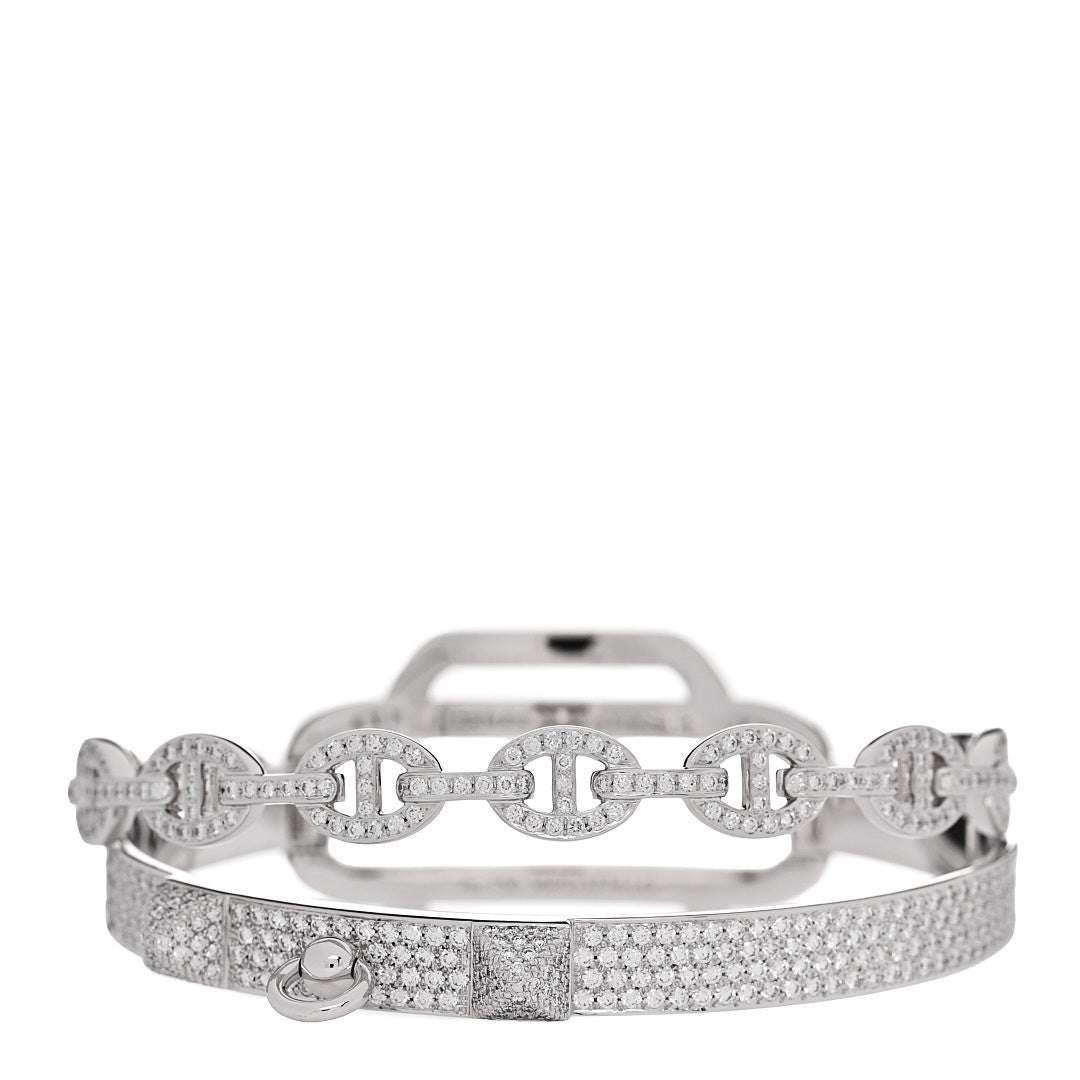 18K White Gold Diamond Alchimie Chaine D'Ancre Collier Pave Bracelet LG