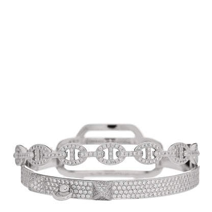 Hermes 18K White Gold Diamond Alchimie Chaine D'Ancre Collier Pave Bracelet LG 1 of 5