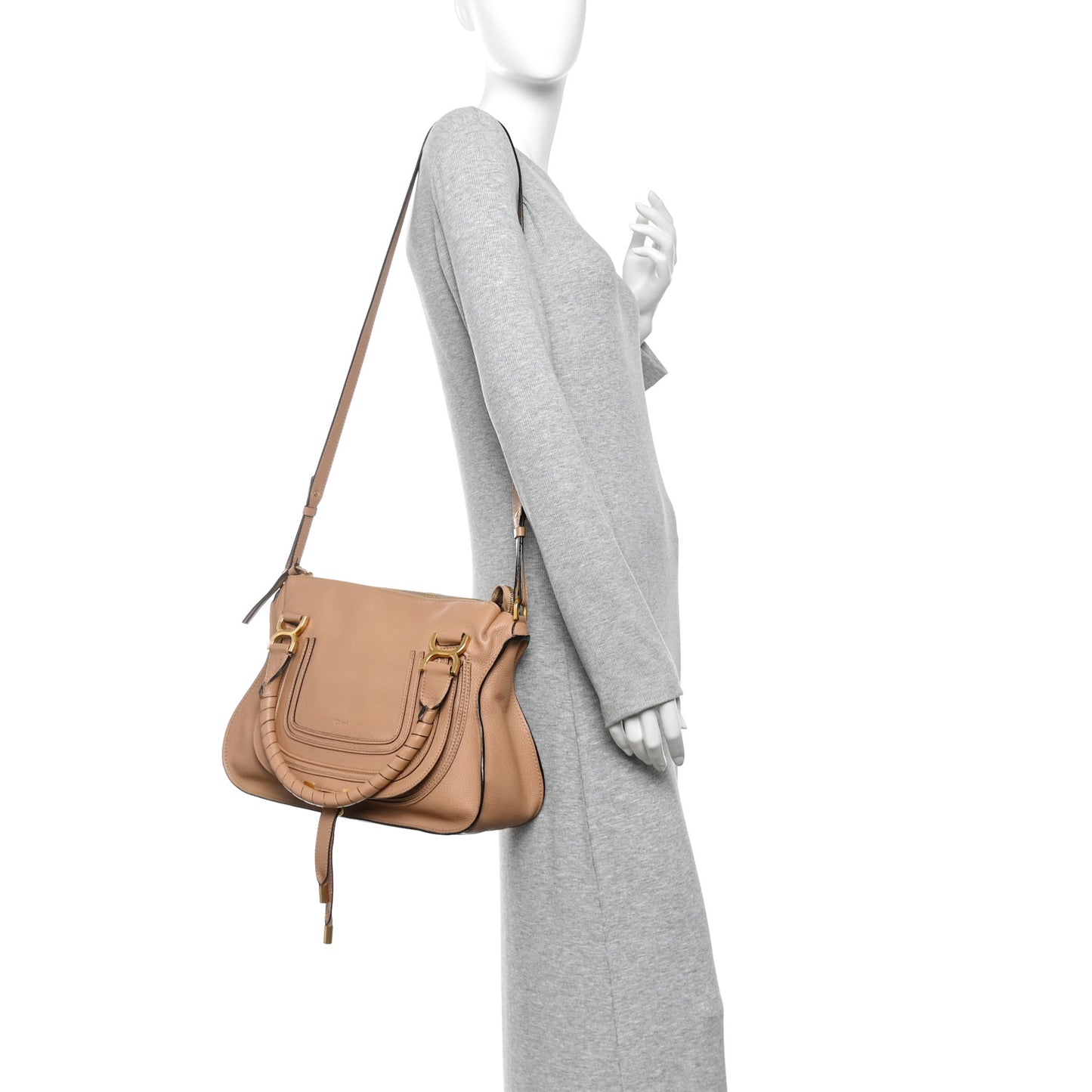Calfskin Braided Medium Marcie Double Carry Light Tan