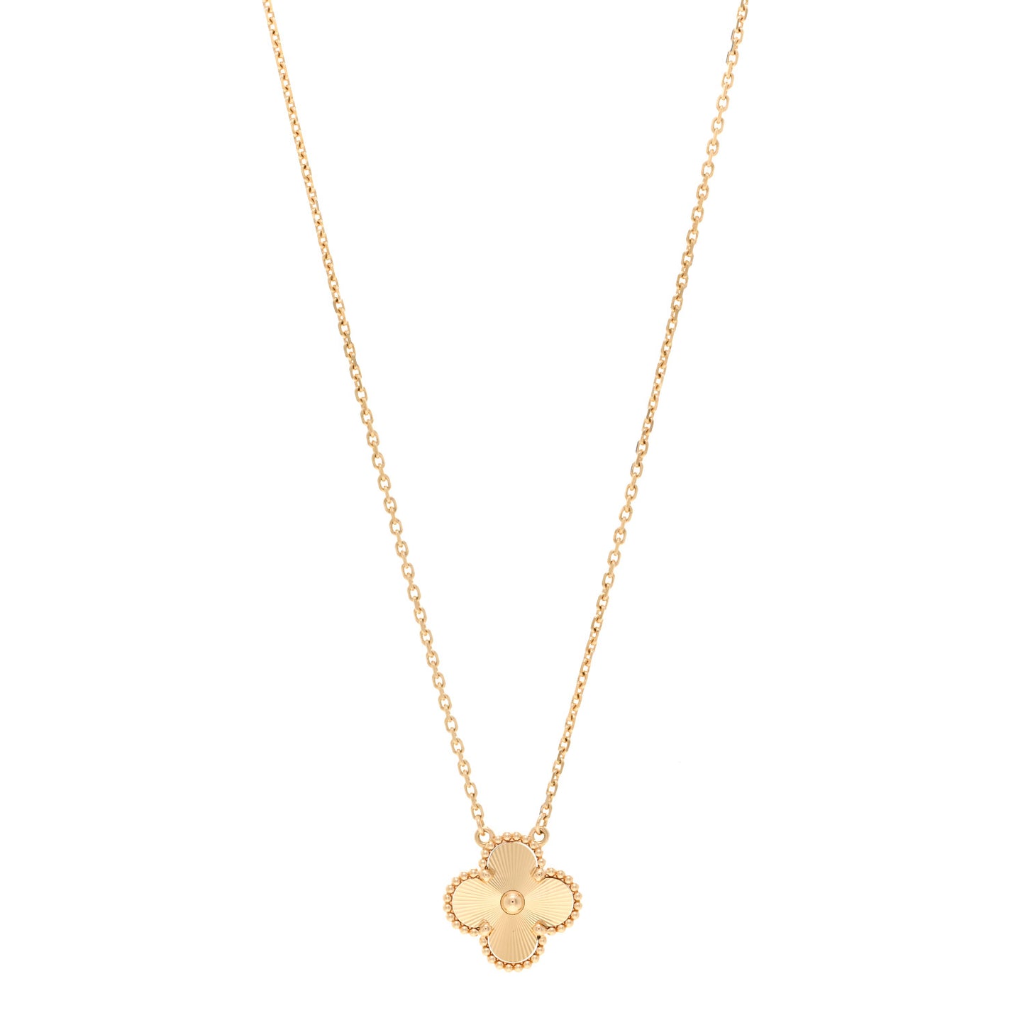 18K Yellow Gold Guilloche Vintage Alhambra Pendant Necklace
