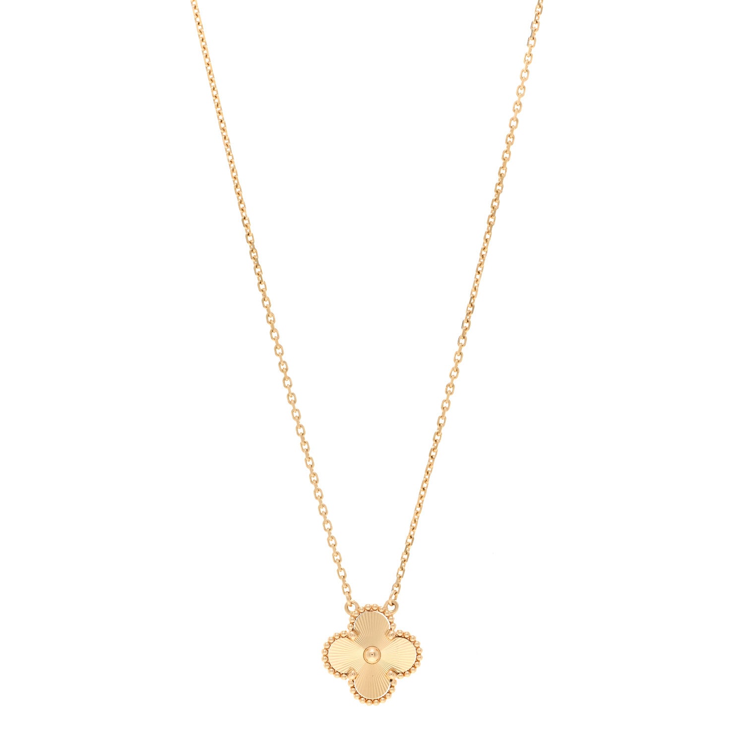 Van Cleef & Arpels 18K Yellow Gold Guilloche Vintage Alhambra Pendant Necklace 1 of 5