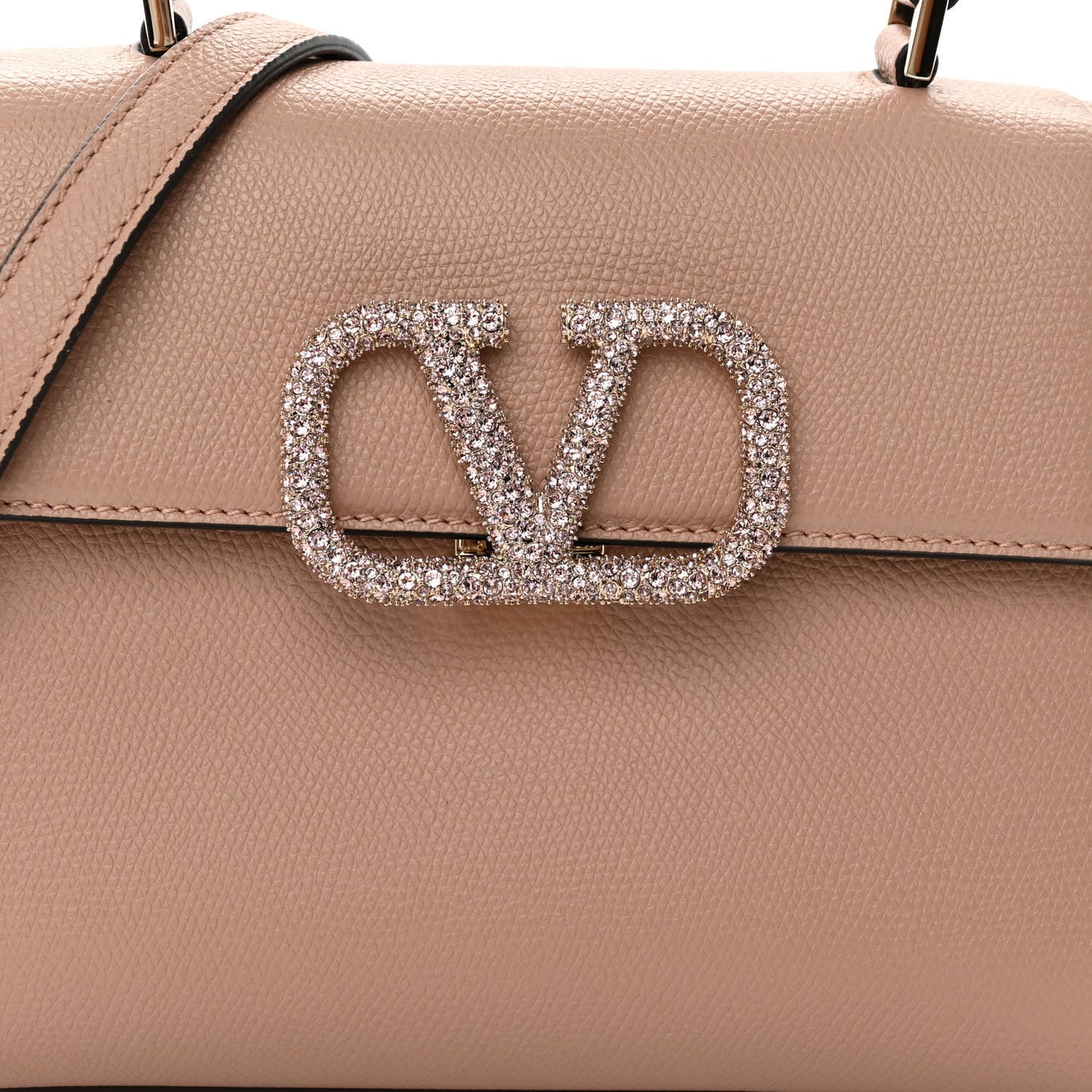 Grainy Calfskin Swarovski Crystal Embellished Small VSling Top Handle Bag Rose Cannelle