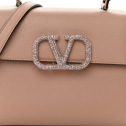 Valentino Garavani Grainy Calfskin Swarovski Crystal Embellished Small VSling Top Handle Bag Rose Cannelle 7 of 9