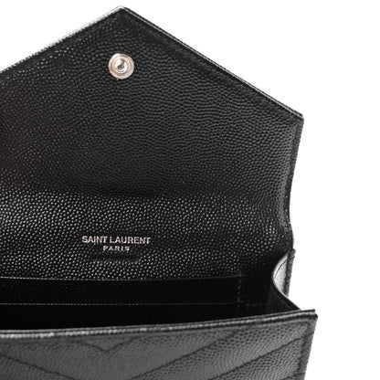 Saint Laurent Grain De Poudre Matelasse Chevron Small Monogram Envelope Wallet Black 6 of 7