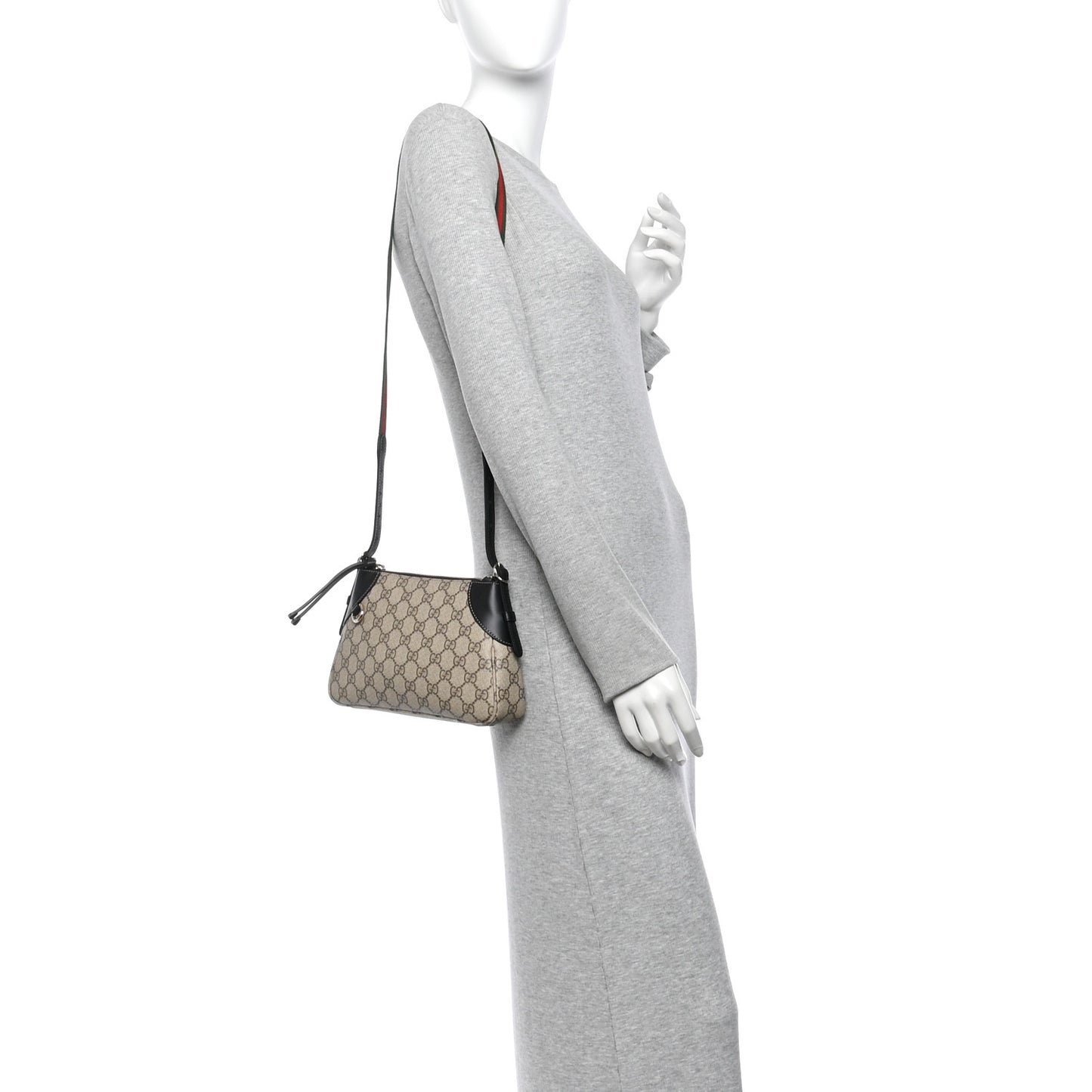 GG Supreme Monogram Textured Calfskin Small Emblem Shoulder Bag Beige Black
