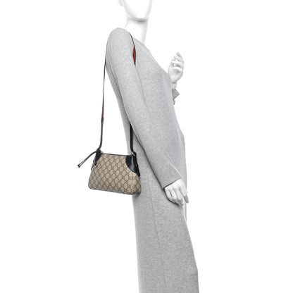 Gucci GG Supreme Monogram Textured Calfskin Small Emblem Shoulder Bag Beige Black 2 of 10