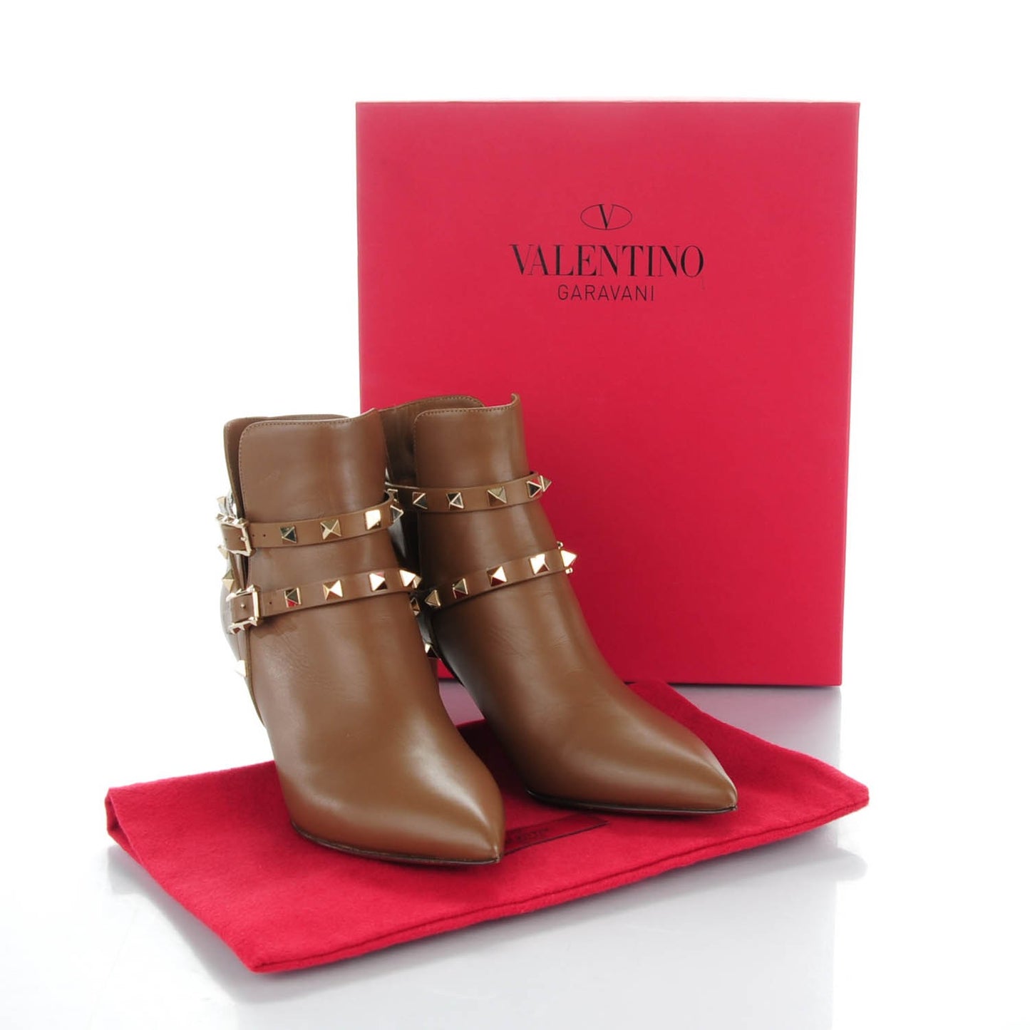 Calfskin Rockstud Double Buckle 65mm Ankle Boots 36.5 Nocciola