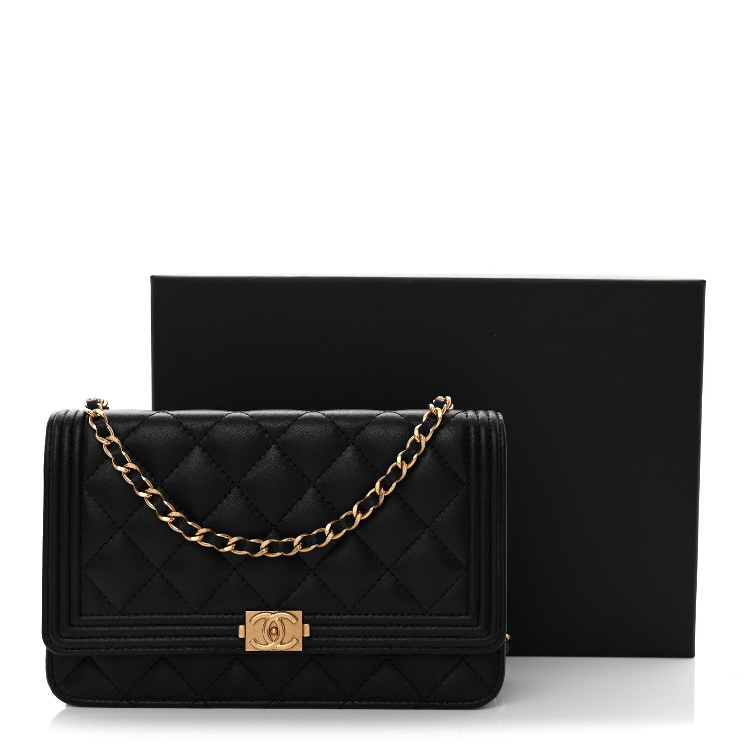 Chanel Lambskin Quilted Boy Wallet On Chain WOC Black 15 of 15