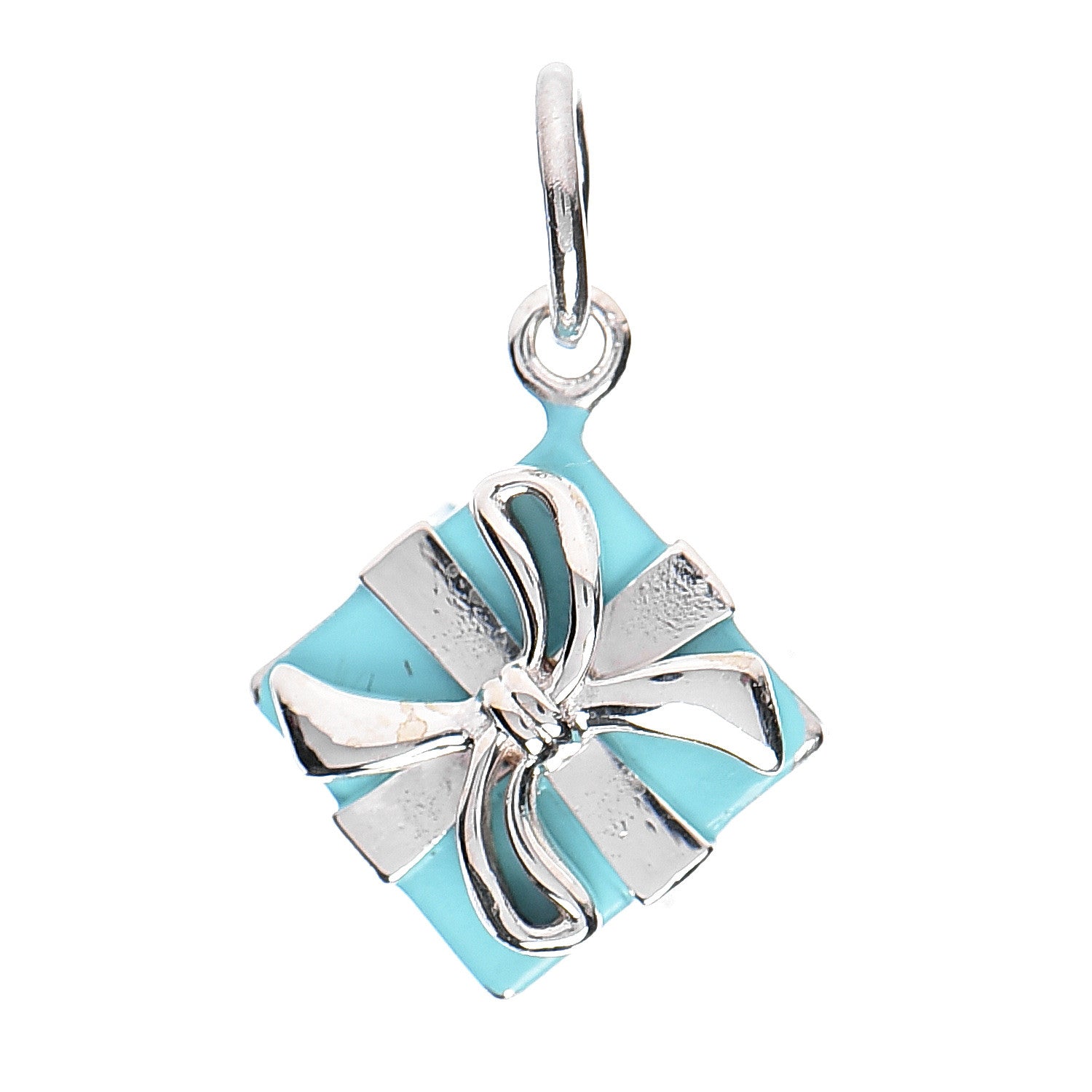 Tiffany Sterling Silver Enamel Gift Box Charm Blue 1 of 3
