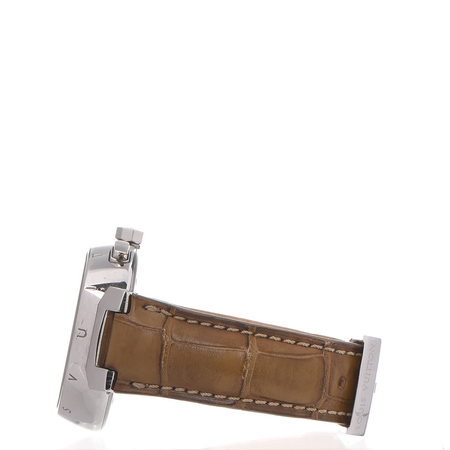 Louis Vuitton Stainless Steel Alligator 41mm Tambour Chronograph Automatic Watch Champagne 3 of 10