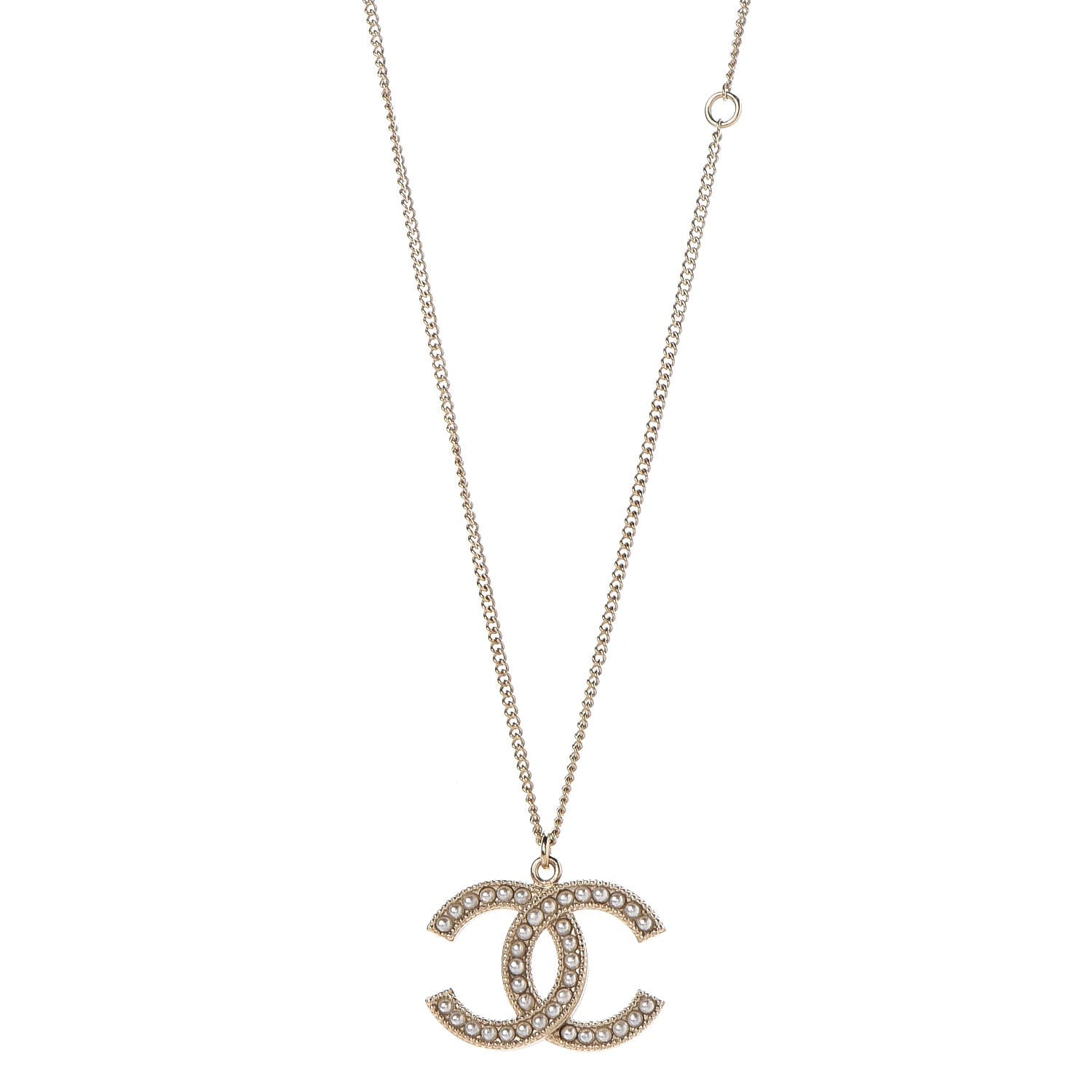 Chanel Pearl CC Pendant Necklace Gold 1 of 7