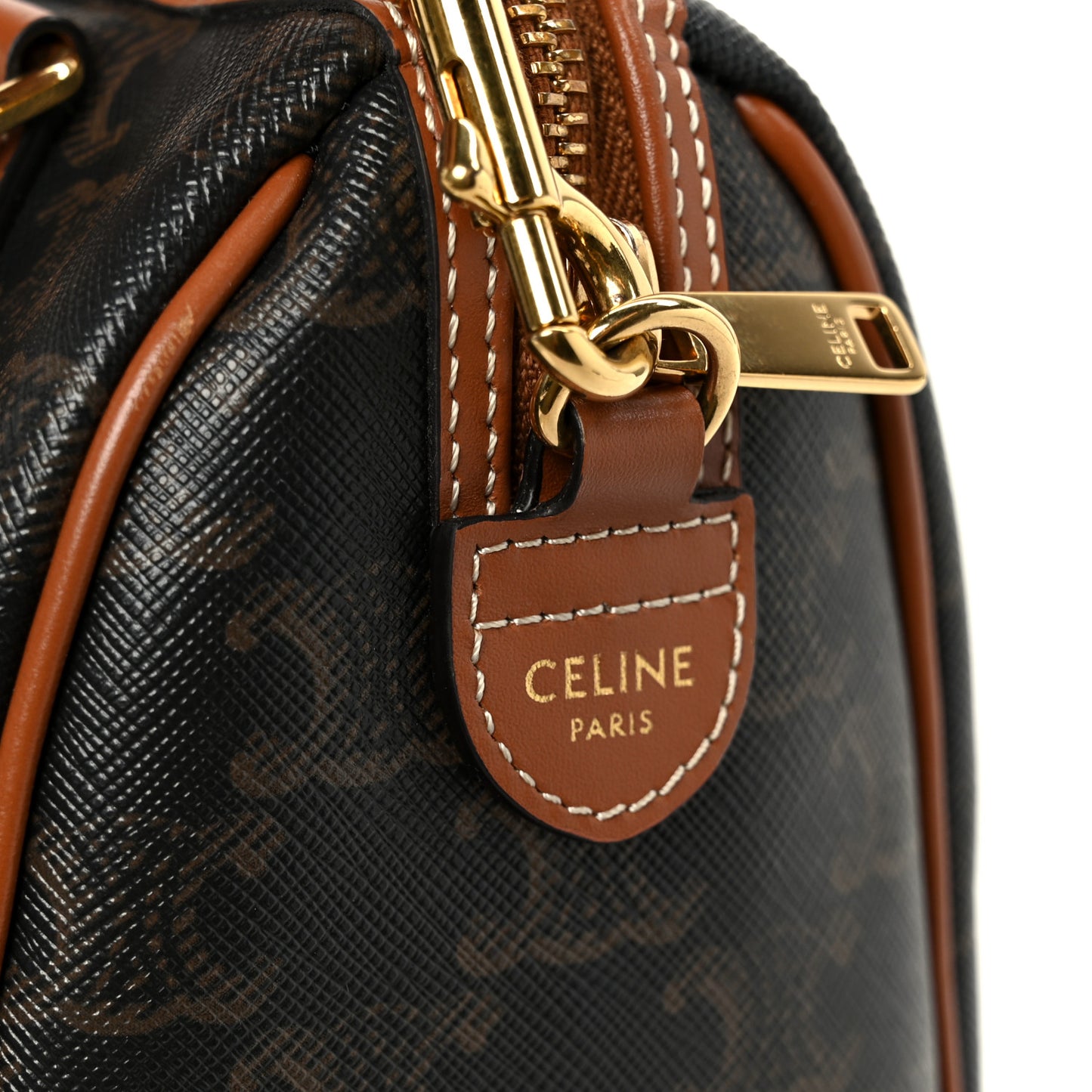 Triomphe Canvas Calfskin Small Boston Bag Tan