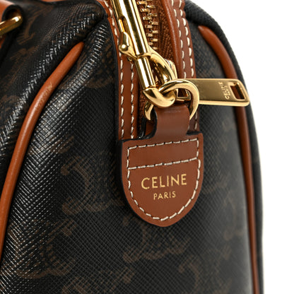 Celine Triomphe Canvas Calfskin Small Boston Bag Tan 8 of 11
