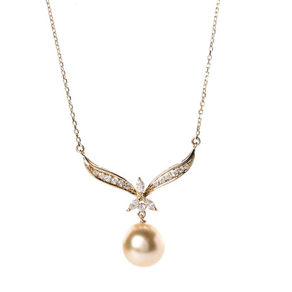 Mikimoto 18K Yellow Gold Diamond Golden South Sea Pearl 10mm Pendant Necklace 4 of 5