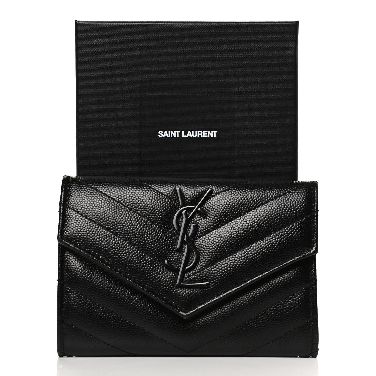 Saint Laurent Grain De Poudre Matelasse Chevron Small Monochrome Monogram Envelope Wallet Black 11 of 11