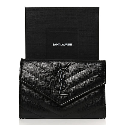 Saint Laurent Grain De Poudre Matelasse Chevron Small Monochrome Monogram Envelope Wallet Black 11 of 11