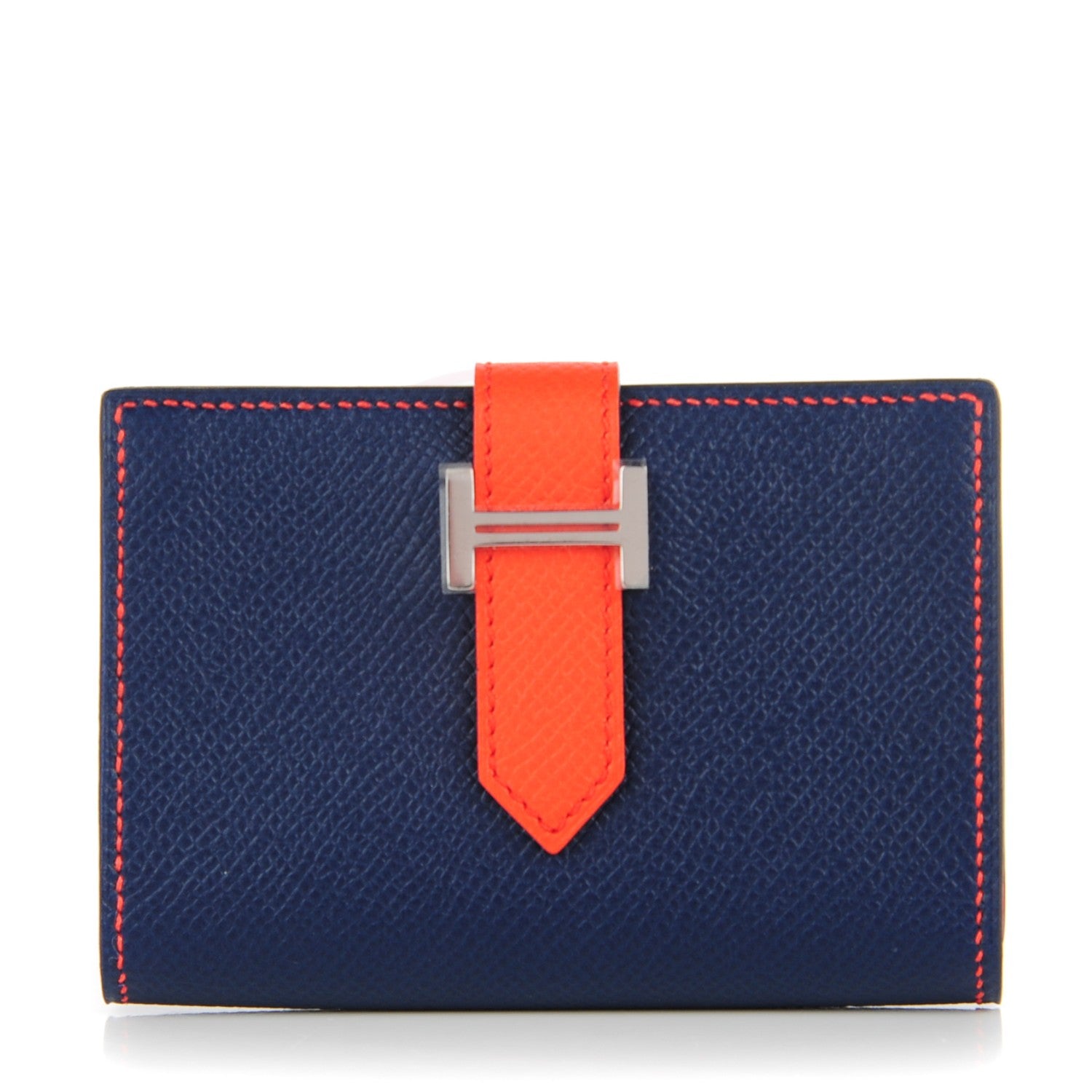 Hermes Epsom Bi Color Bearn Card Holder Wallet Bleu Saphir Orange Poppy 1 of 7