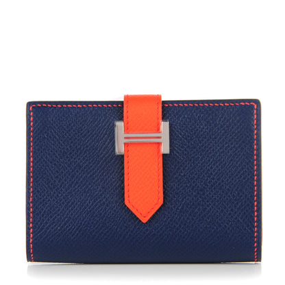 Hermes Epsom Bi Color Bearn Card Holder Wallet Bleu Saphir Orange Poppy 1 of 7