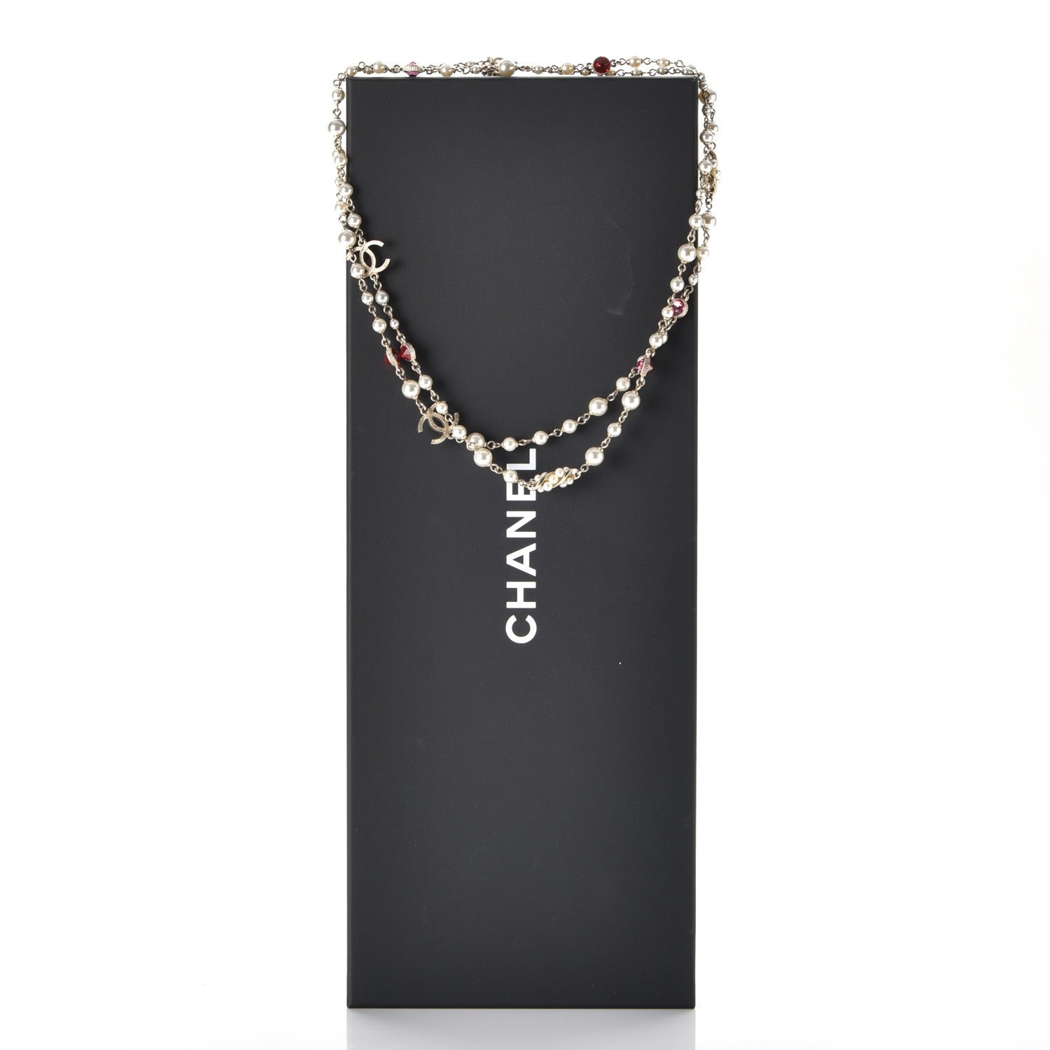 Chanel Pearl Bead CC Long Necklace Gold Red Pink 6 of 6