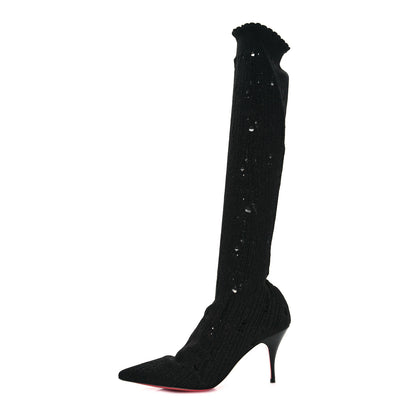 Christian Louboutin Tricot Sandrine Sock Knee Boots 37 Black 1 of 6