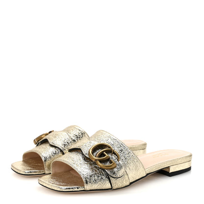 Gucci Galassia GG Marmont Flat Slide Sandals 35.5 Platino 4 of 10