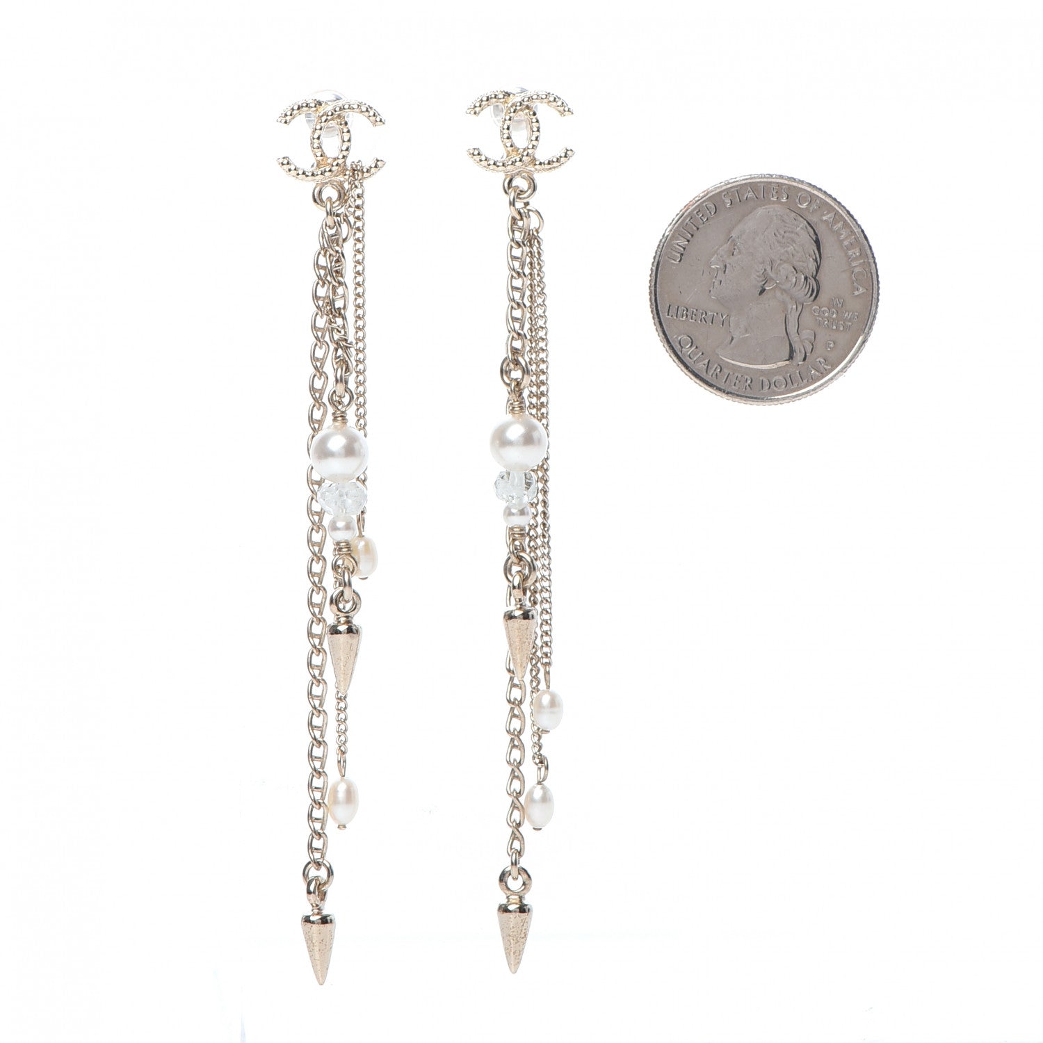 Chanel Chain Pearl CC Drop Earrings Light Gold 2 of 5