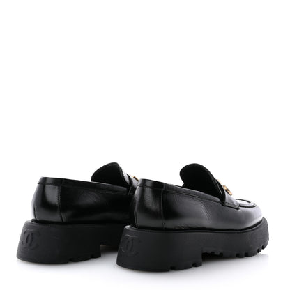 Chanel Shiny Calfskin Logo Loafers 36.5 Black 4 of 11