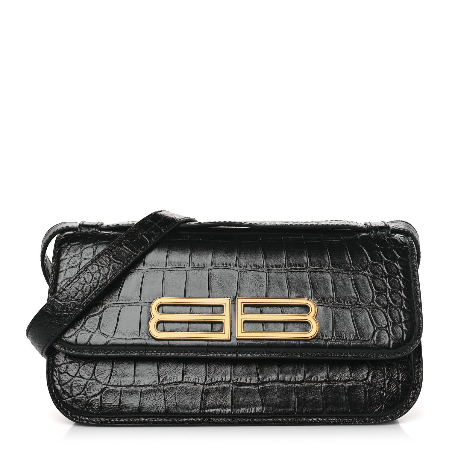Balenciaga Extra Supple Calfskin Crocodile Embossed Small Gossip Bag Black 1 of 8
