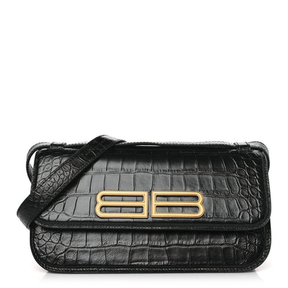 Balenciaga Extra Supple Calfskin Crocodile Embossed Small Gossip Bag Black 1 of 8