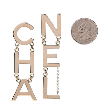 Chanel Metal Cha-Nel Logo Drop Earrings Gold 2 of 5