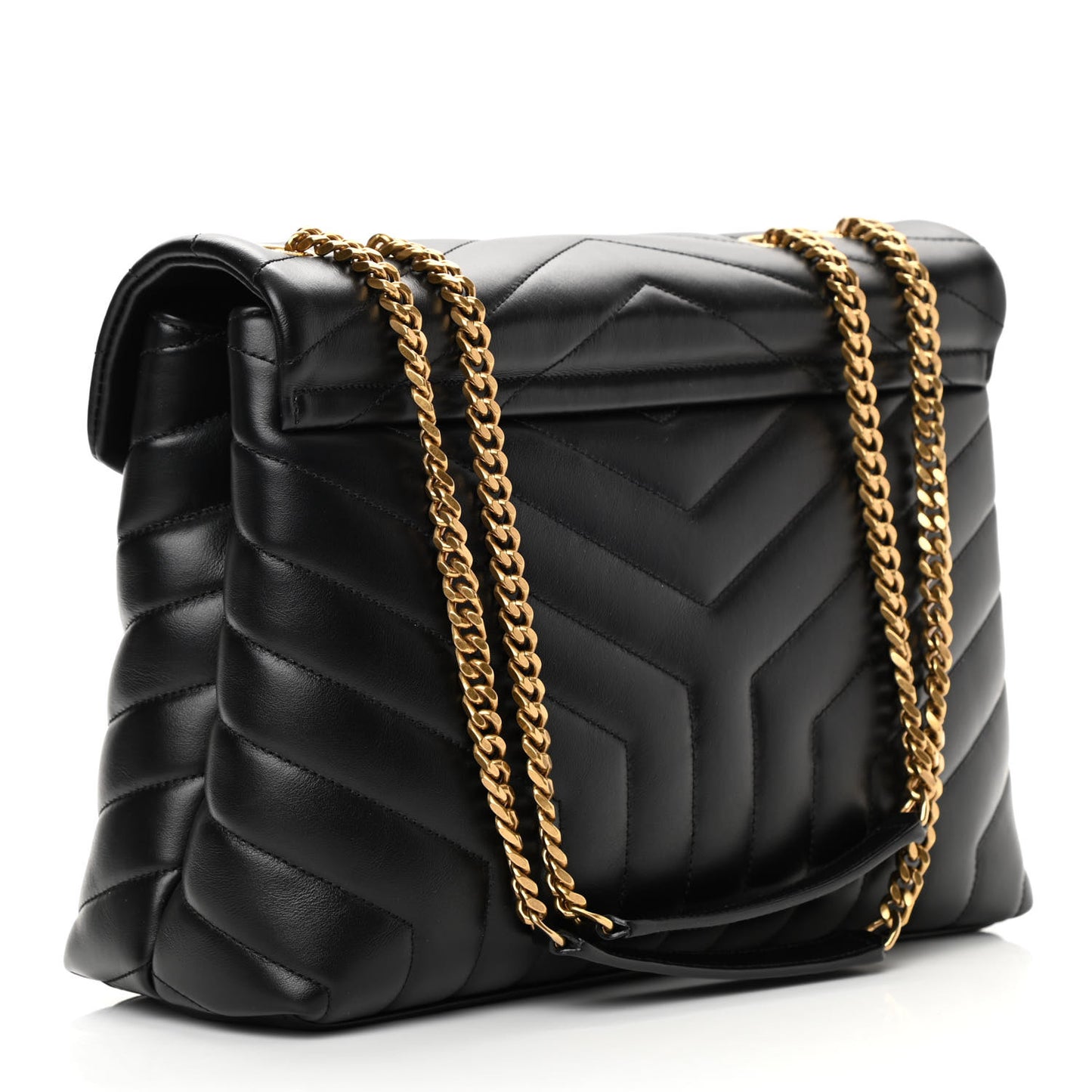 Calfskin Y Quilted Monogram Medium Loulou Chain Satchel Black