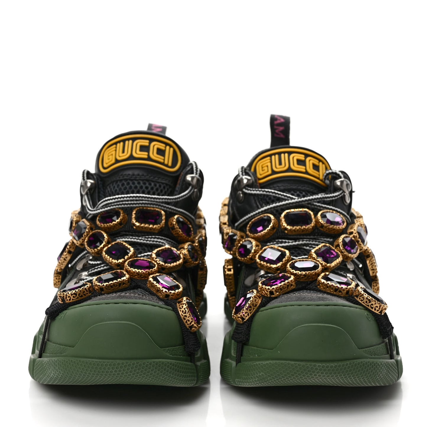 X SEGA Mesh Suede Calfskin Removable Crystals Flashtrek Sneakers 36 Loess Black Olive Green