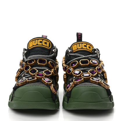 Gucci X SEGA Mesh Suede Calfskin Removable Crystals Flashtrek Sneakers 36 Loess Black Olive Green 2 of 8