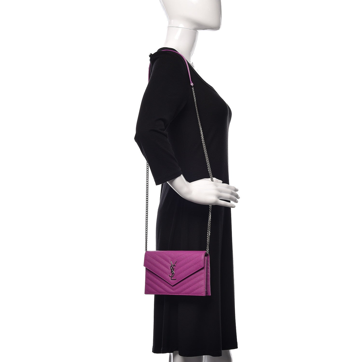 Saint Laurent Grain De Poudre Matelasse Chevron Monogram Envelope Chain Wallet Purple 2 of 10