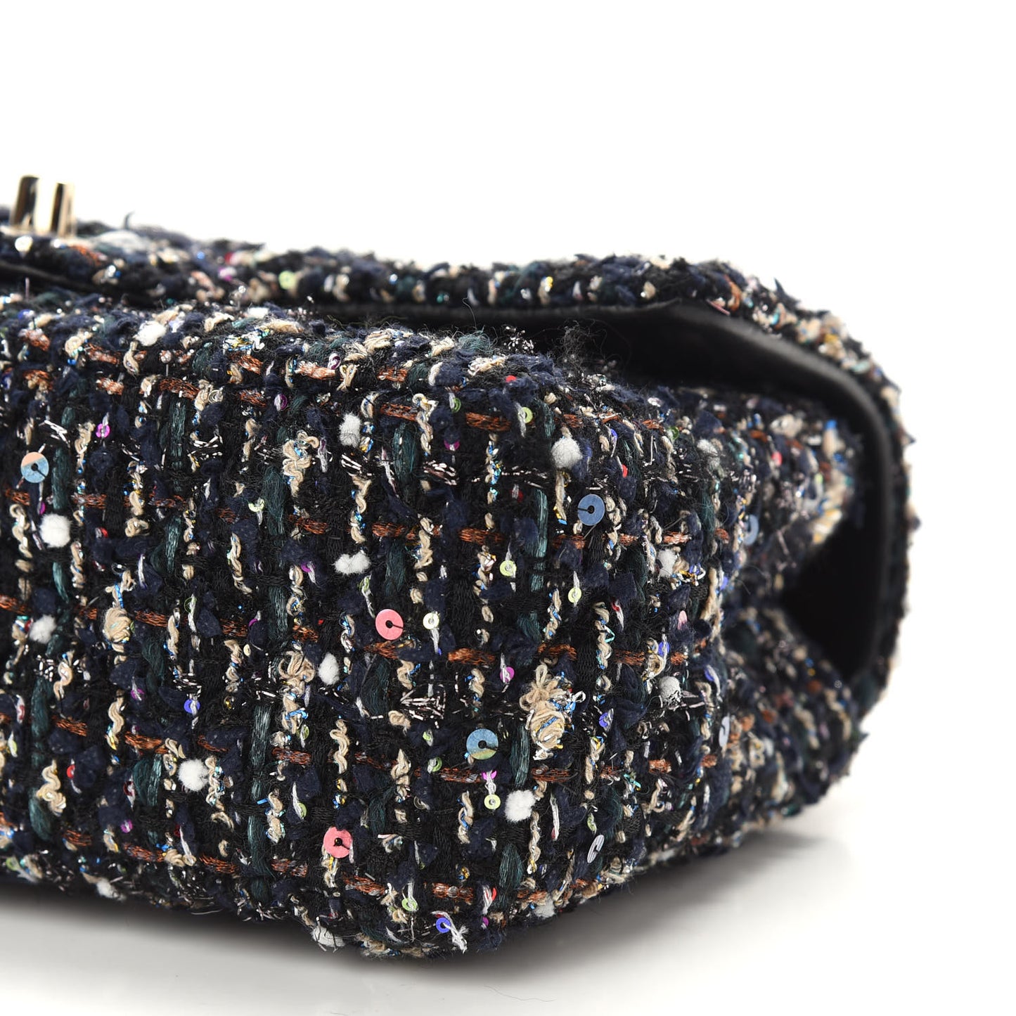 Glittered Tweed Quilted Mini Rectangular Flap Navy Blue Mulitcolor
