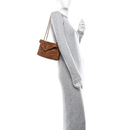 Saint Laurent Suede Calfskin Quilted Toy Loulou Puffer Monogram Chain Satchel Cinnamon 2 of 10