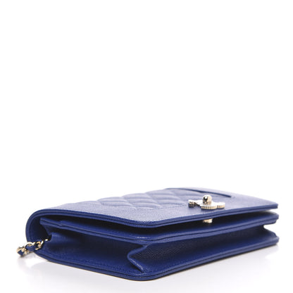 Chanel Caviar Quilted Vintage Mademoiselle Wallet On Chain WOC Blue 4 of 12