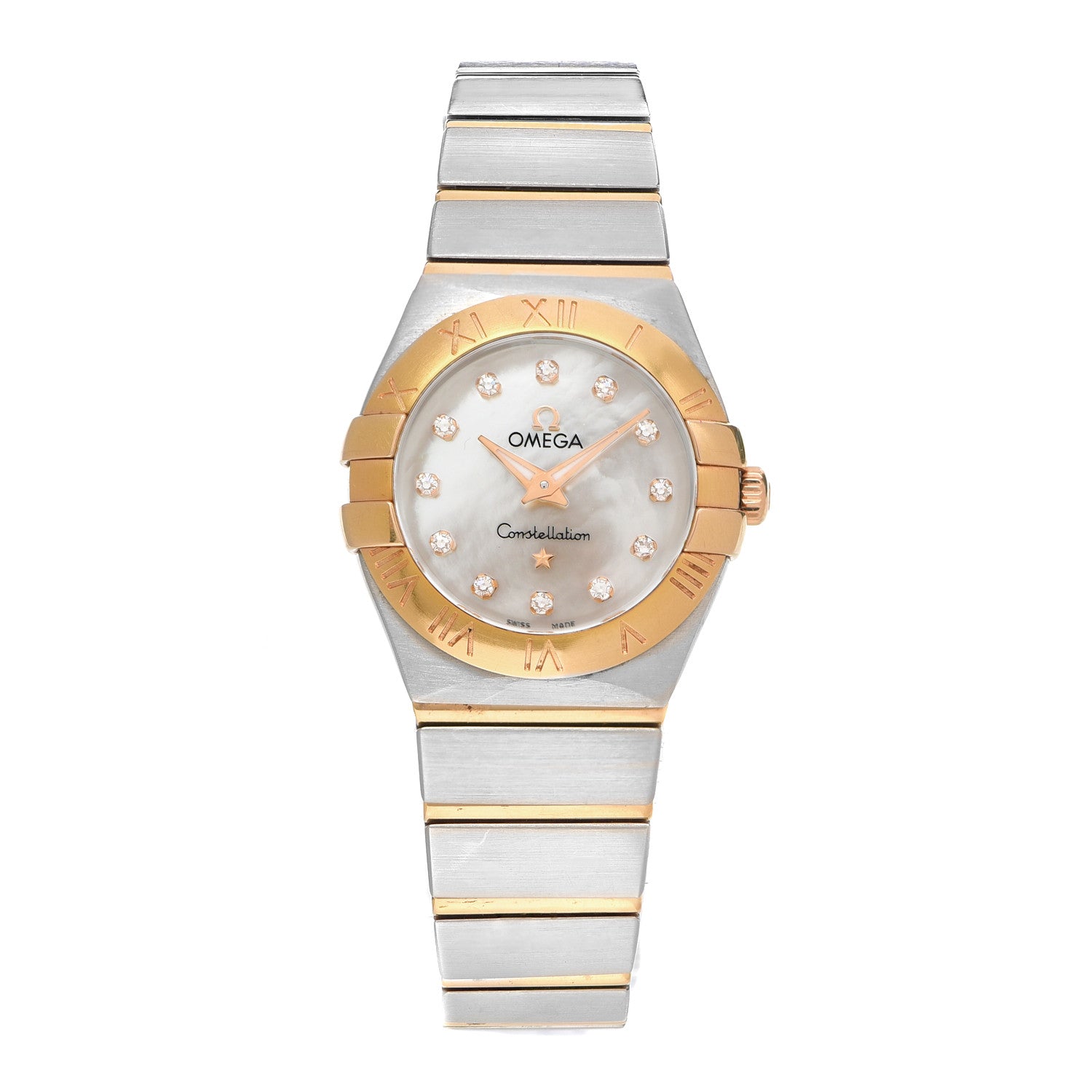 Omega Stainless Steel 18K Yellow Gold Diamond Mother of Pearl 25mm Constellation Manhattan Quartz Watch 131.20.25.60.55.002 1 of 5
